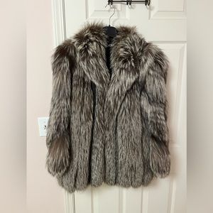 ADOLFO silver fox coat jacket women size M SUPER GORGEOUS!